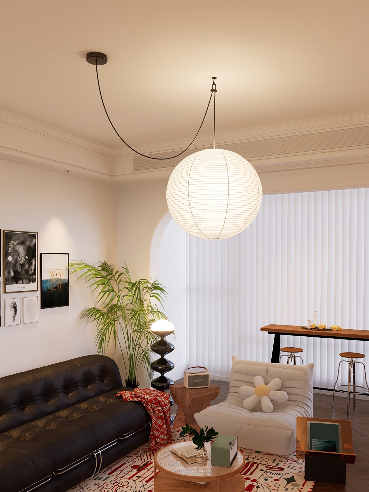 Lámpara colgante japonesa de globo de papel washi 1 luz