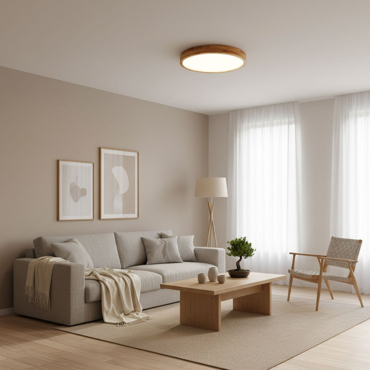Plafoniera LED moderna nordica rotonda in legno 1 luce