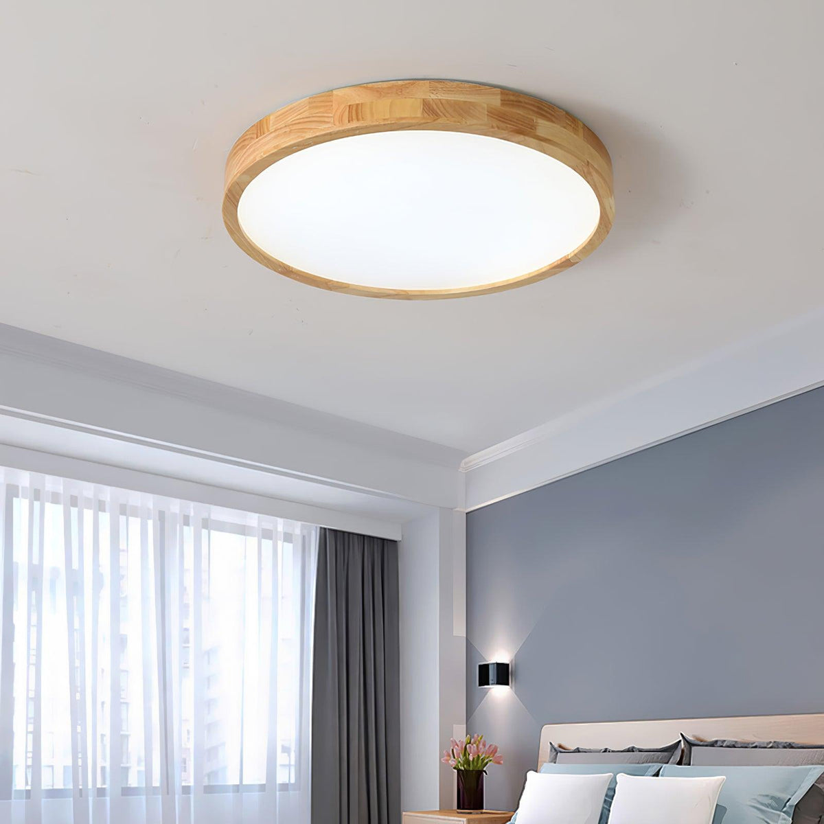 Moderner nordischer runder Holz-LED-Deckenleuchte, 1-flammig