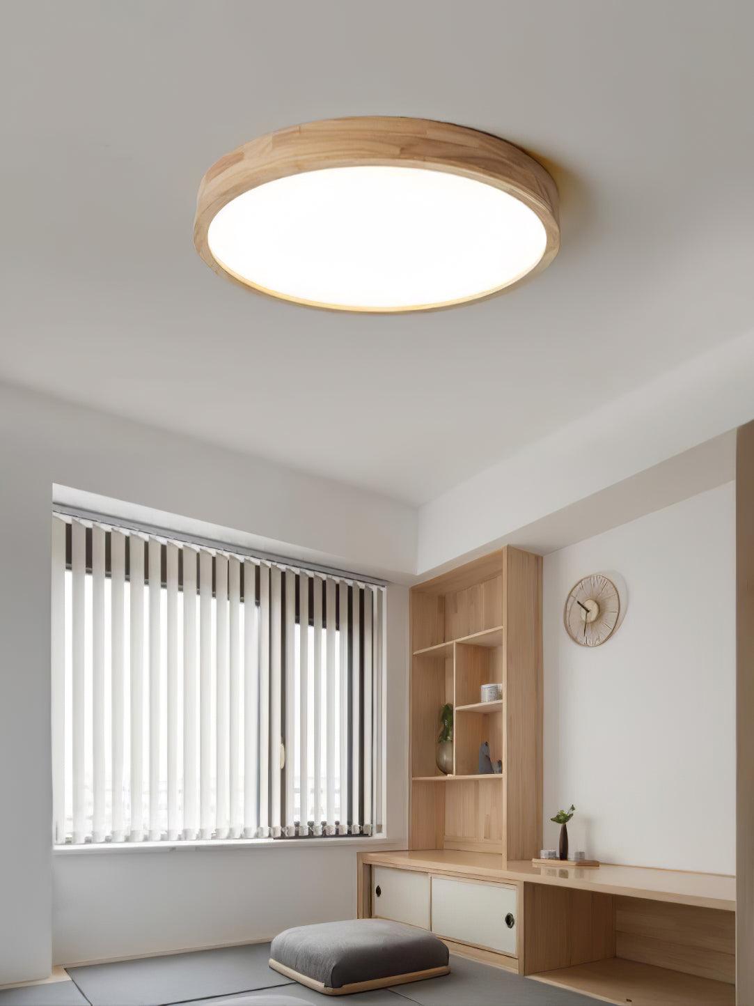 Moderner nordischer runder Holz-LED-Deckenleuchte, 1-flammig