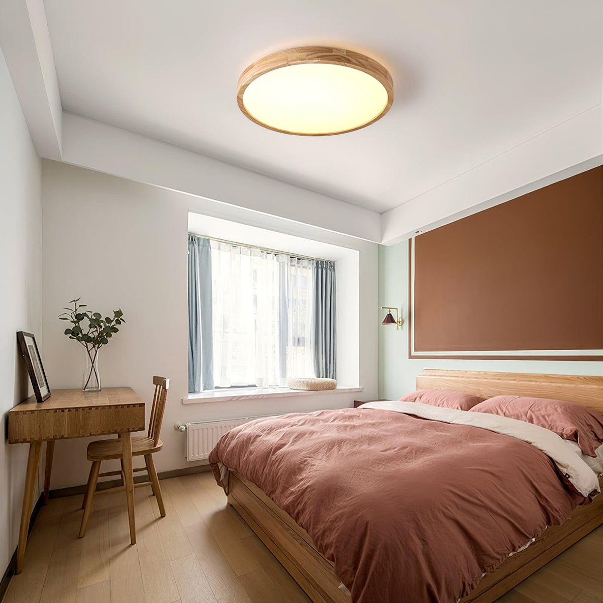 Moderner nordischer runder Holz-LED-Deckenleuchte, 1-flammig