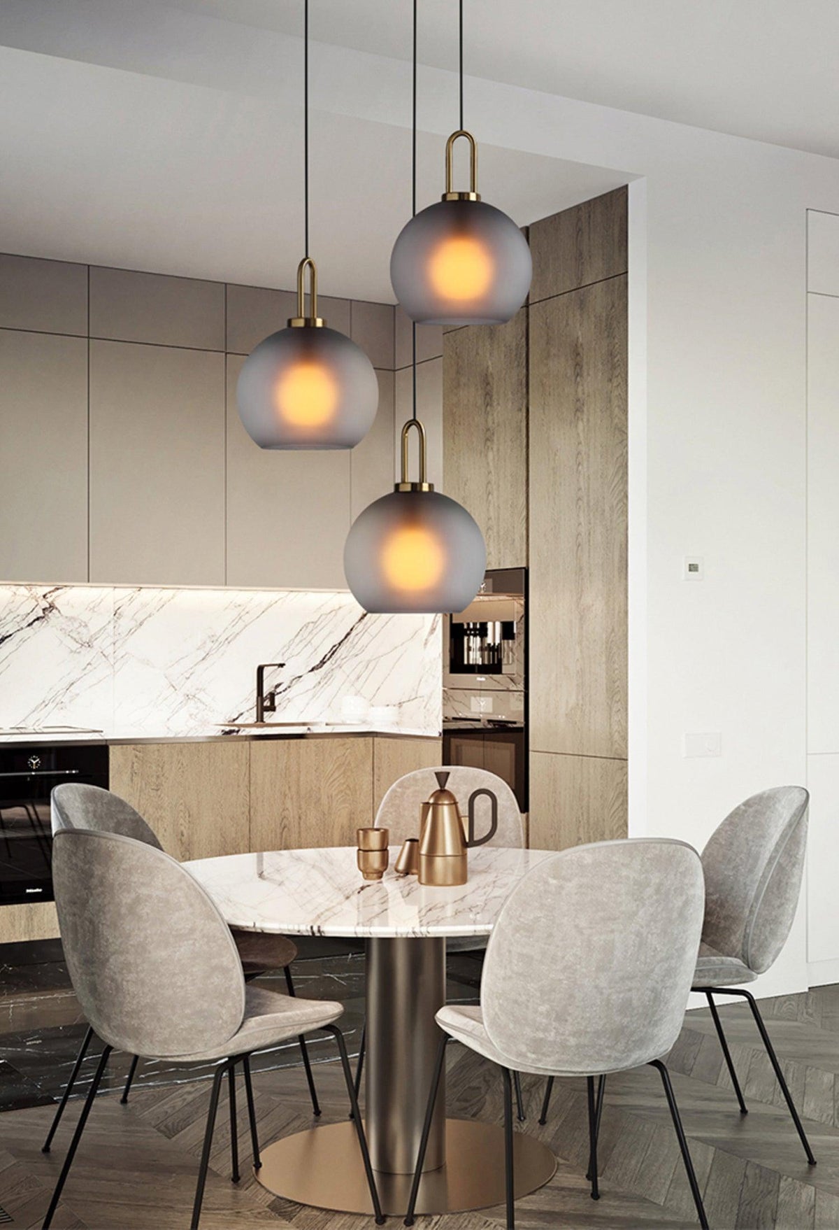 Lampadario moderno cilindrico in vetro e ottone a 1 luce