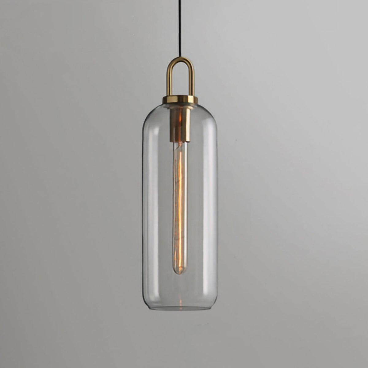 Lampadario moderno cilindrico in vetro e ottone a 1 luce