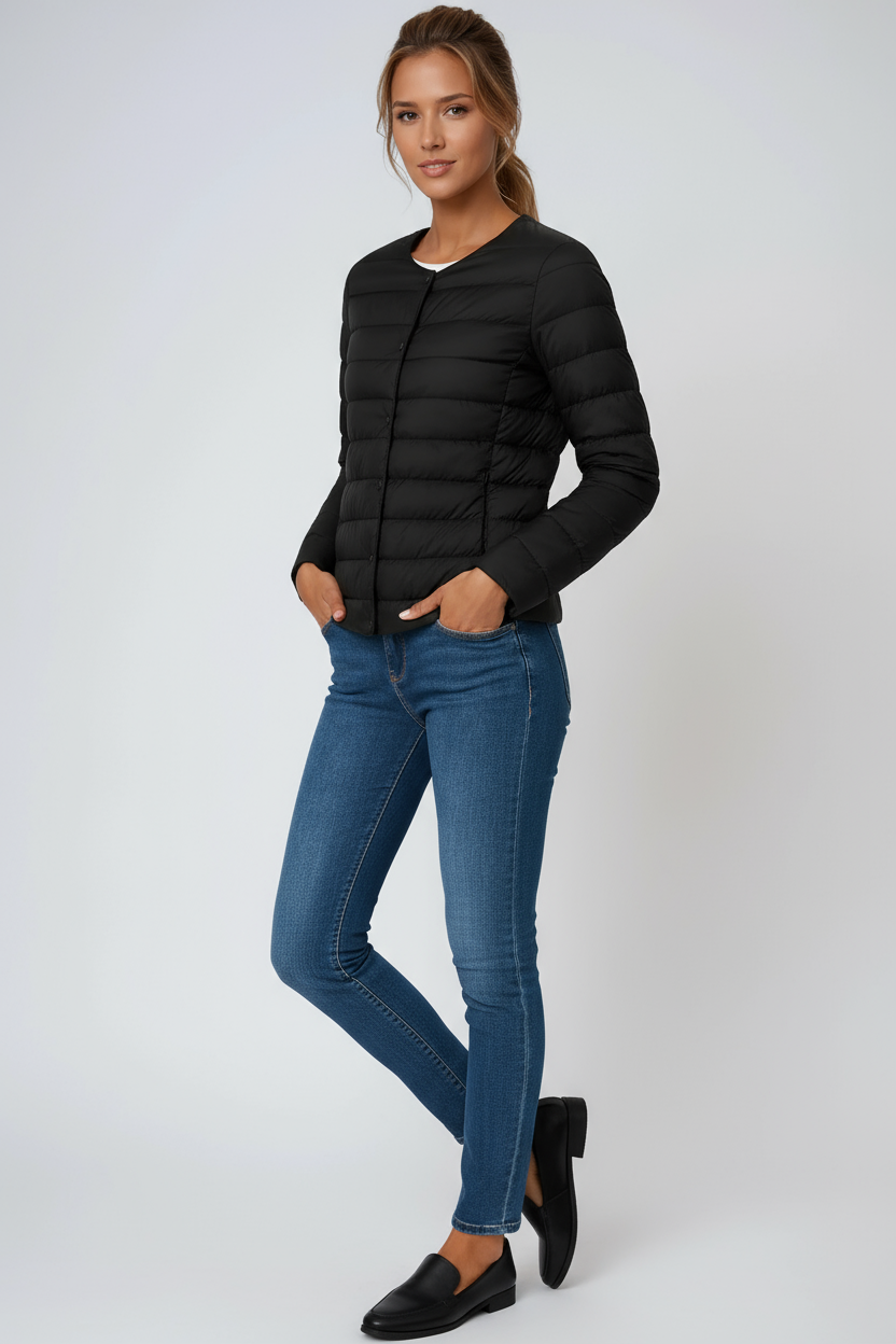 WOMEN’S PUFFER JACKET | BLACK LIGHTWEIGHT QUILTED COAT