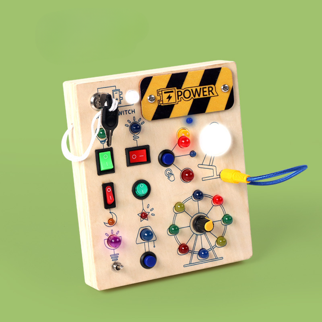 Tablero ocupado Montessori de madera con luces LED, juguete sensorial para niños pequeños