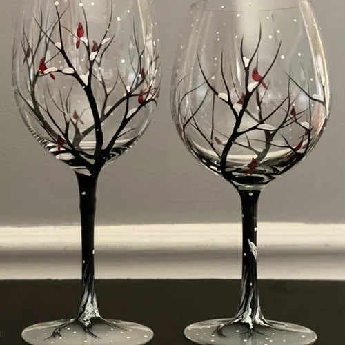 Frosetpro | Hand-Painted Four Seasons Wine Glass – Artistic Glassware for Elegant Moments