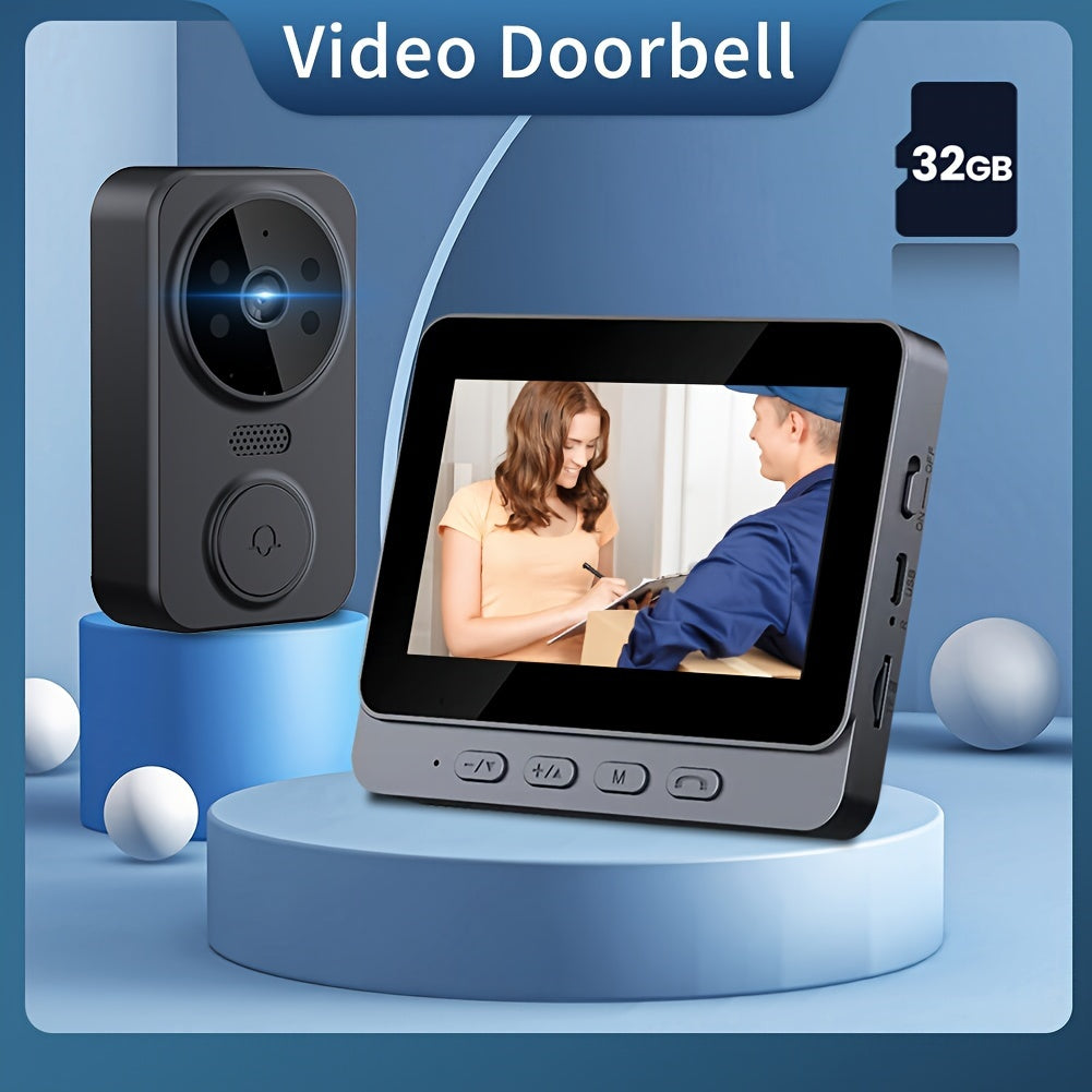 Kabellose Video-Türklingel mit 4,3-Zoll-Bildschirm, HD-Kamera, Zwei-Wege-Audio & Nachtsicht