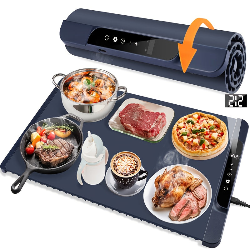Elektrische Speisewärmeunterlage mit 11 Wärmestufen und 10-Stunden-Timer, faltbares Silikon-Buffettablett
