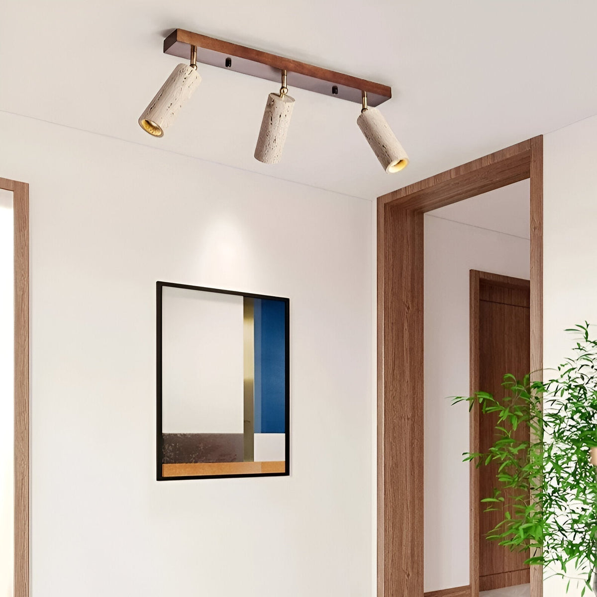 Nordic Wabi-Sabi Travertine Cylinder Ceiling Light 3-Light