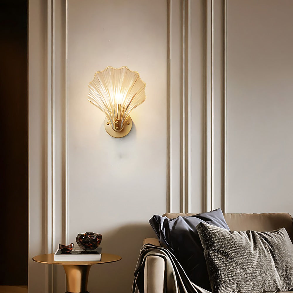 Art Deco Messing Glas Muschel Wandleuchter LED 1-Flammig