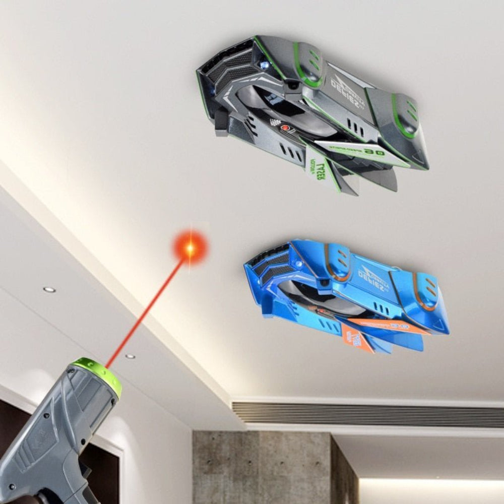 Auto telecomandata da parete con laser, controllo remoto LED, giocattolo acrobatico per bambini