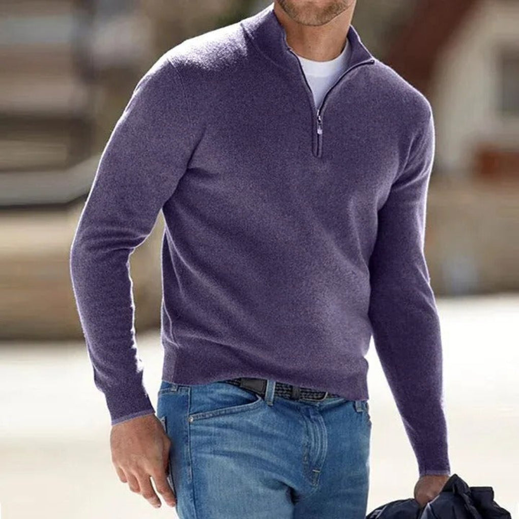 Men's fine wool Zipper Basic Sweater