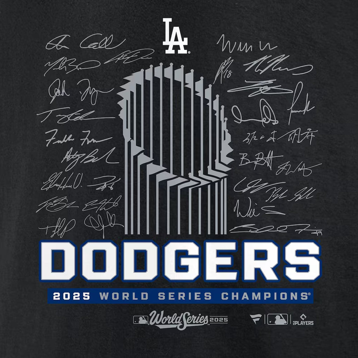 Los Angeles Dodgers 2025 World Series Champions Signature Roster Black T-Shirt