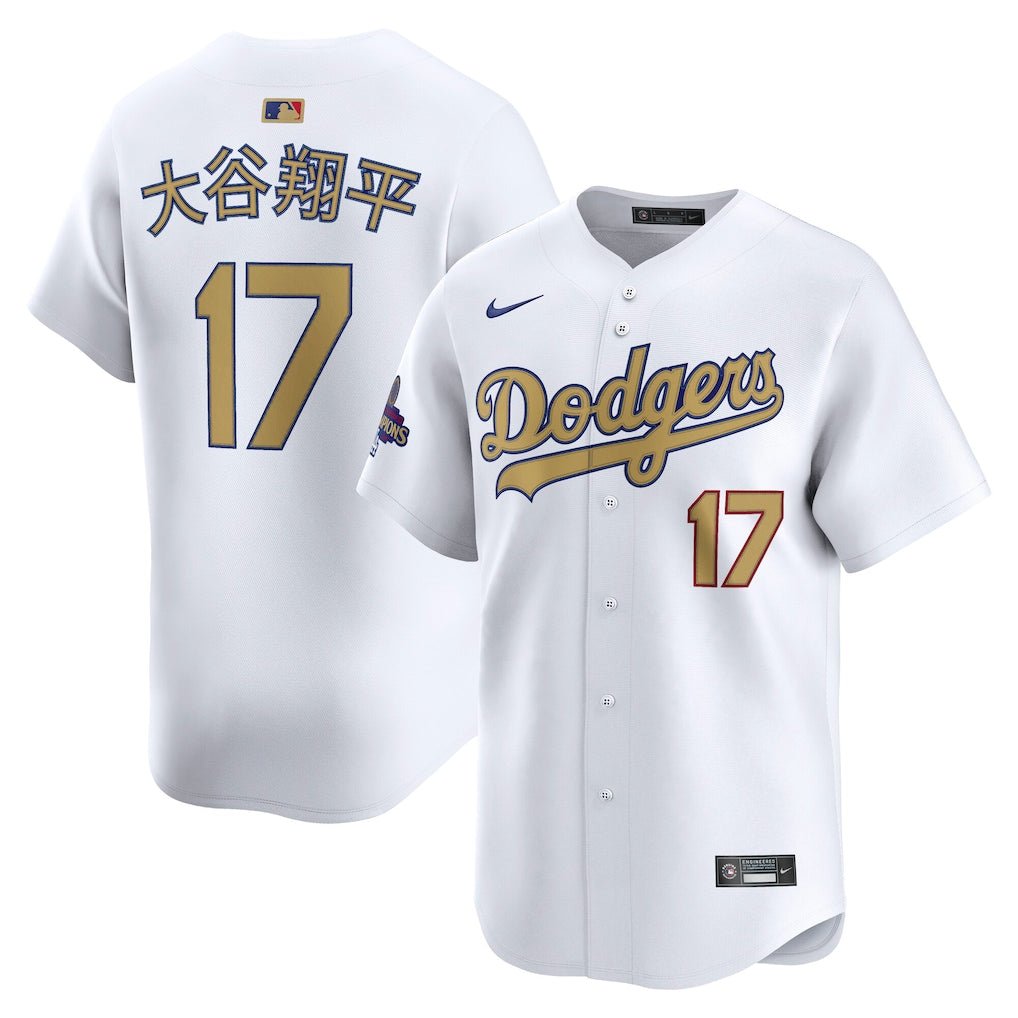 Camiseta limitada Los Angeles Dodgers Shohei Ohtani blanca "Kanji" campeones Serie Mundial 2024 Nike®