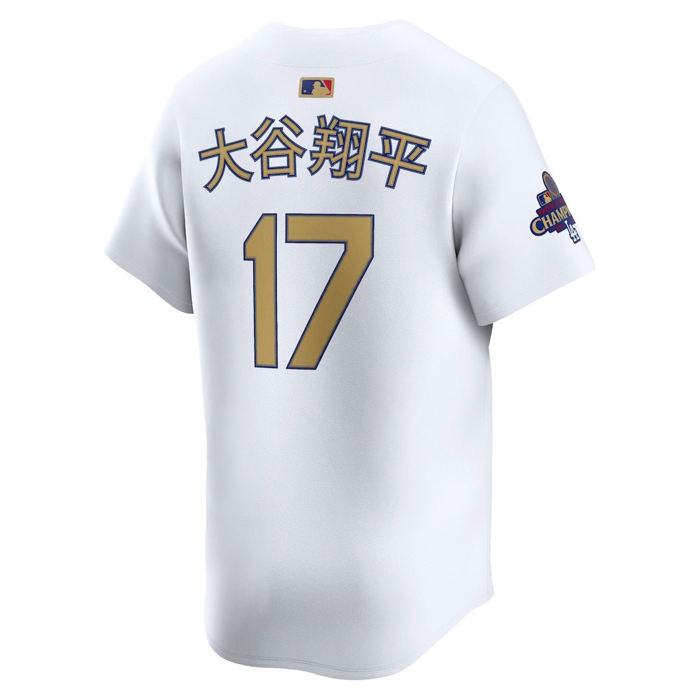 Camiseta limitada Los Angeles Dodgers Shohei Ohtani blanca "Kanji" campeones Serie Mundial 2024 Nike®
