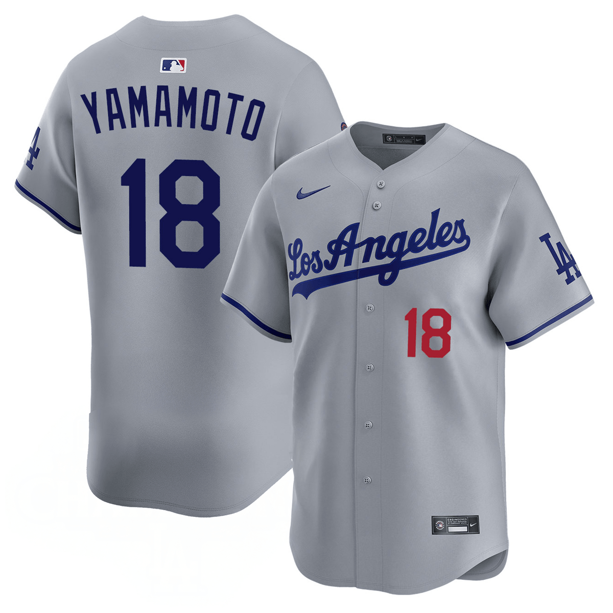 Camiseta limitada Los Angeles Dodgers Yoshinobu Yamamoto #18 Gris de visitante