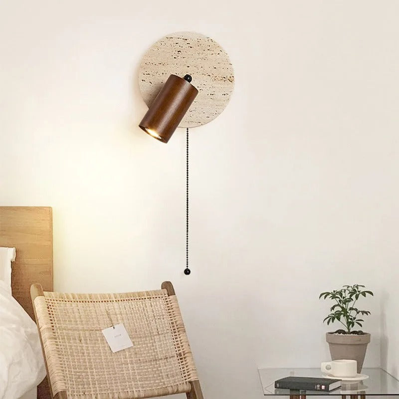 Aplique de pared giratorio de madera de travertino moderno LED de 1 luz