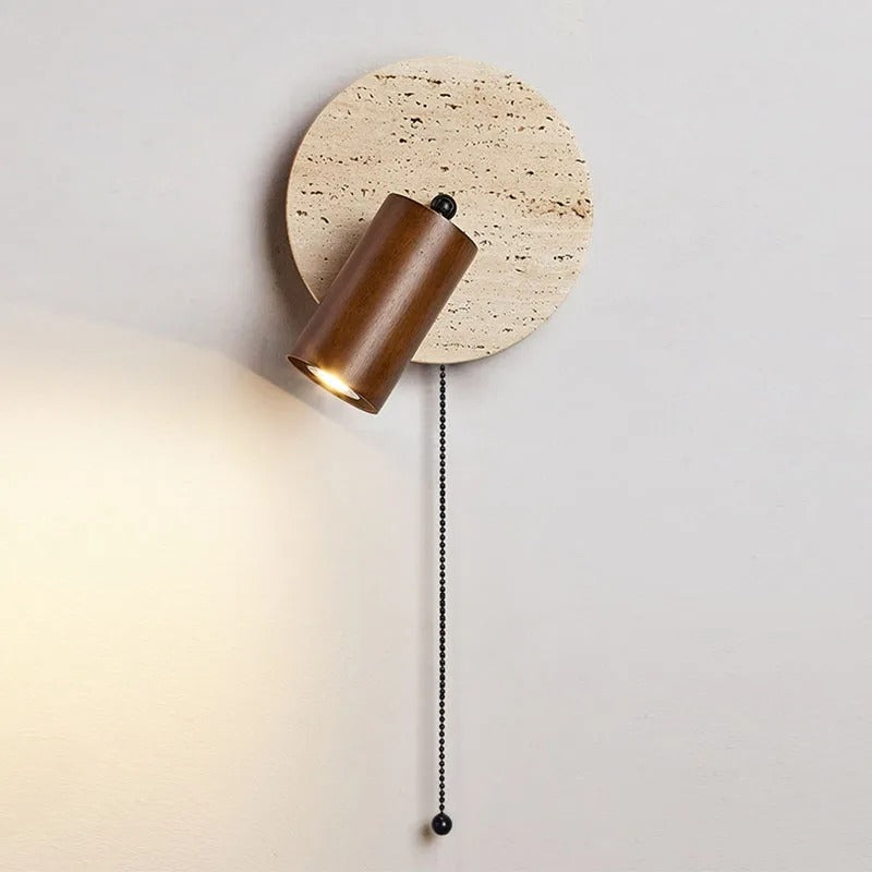 Aplique de pared giratorio de madera de travertino moderno LED de 1 luz
