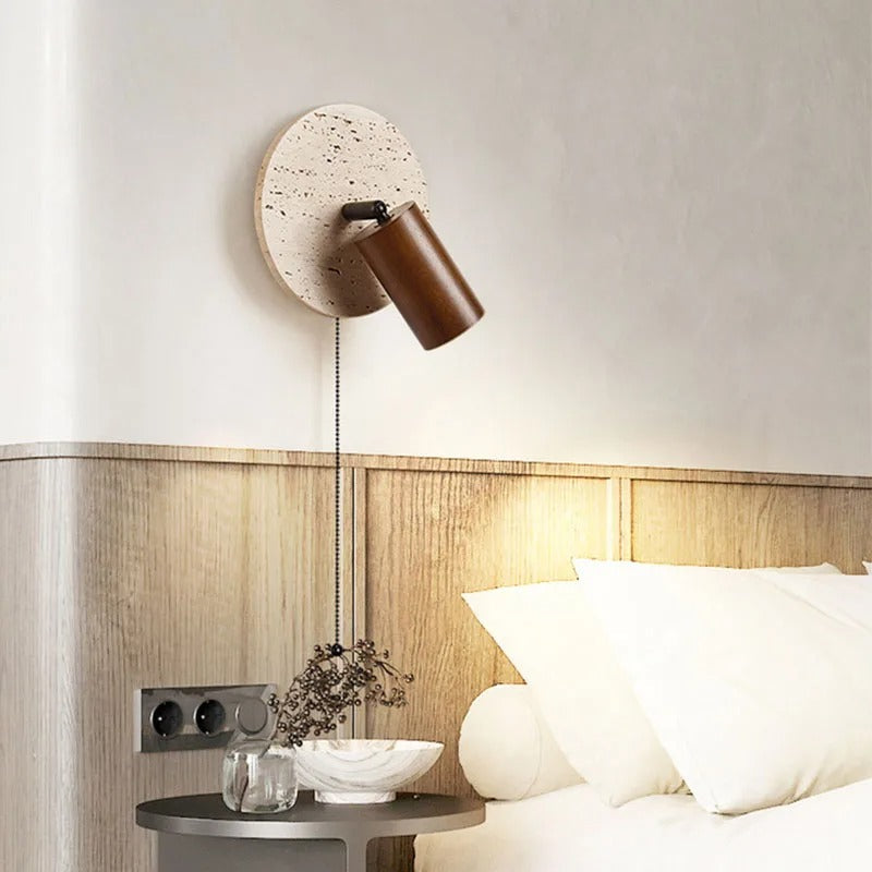 Aplique de pared giratorio de madera de travertino moderno LED de 1 luz