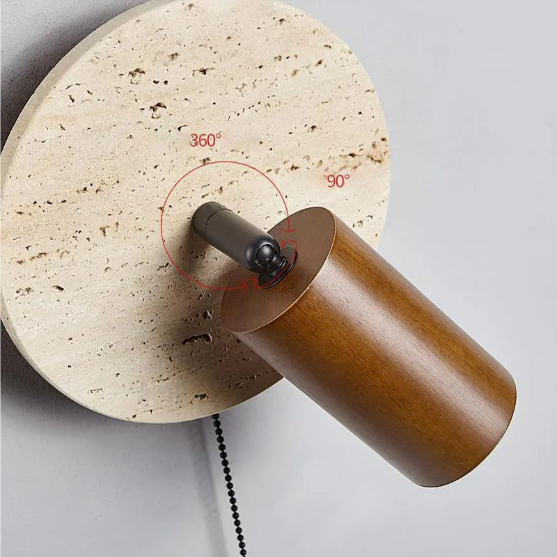 Aplique de pared giratorio de madera de travertino moderno LED de 1 luz