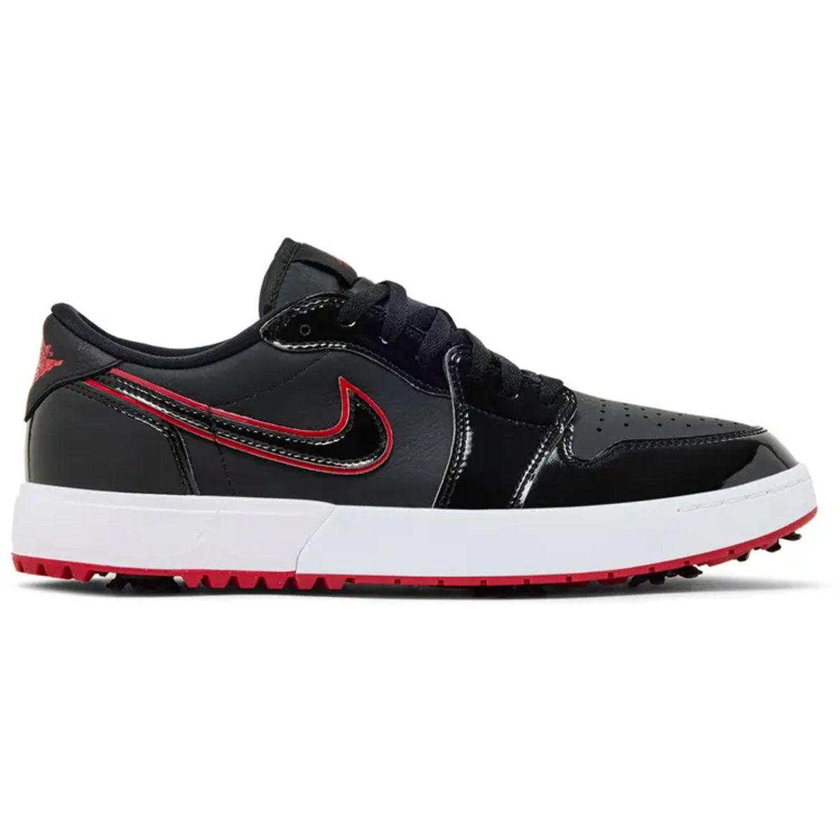 Jordan 1 Low Golf Spiked Bred Schwarz Patent