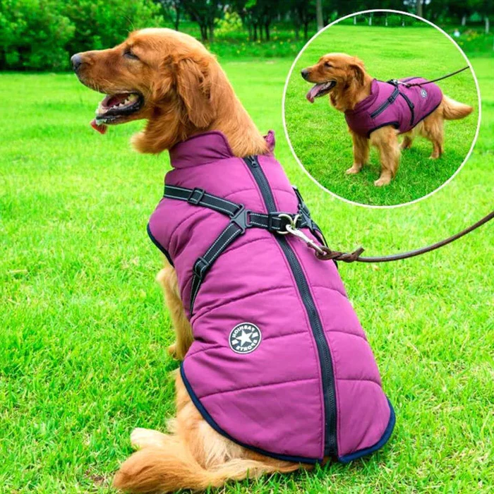 Vandtæt Vinter Hundejakke - Sherpa-Fleece Foret - Indbygget Sele