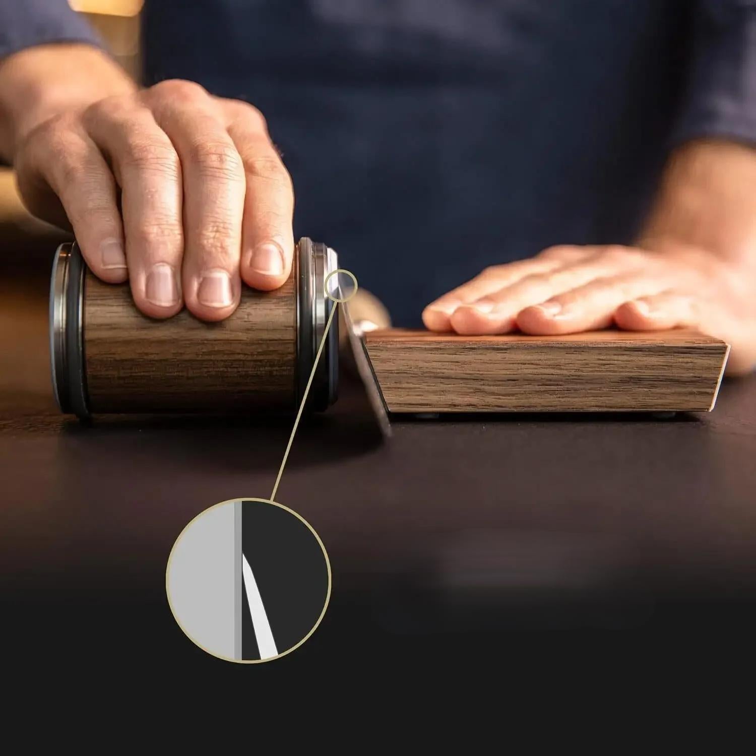 2-in-1 Rolling Knife Sharpener Dual-Angle Edge Tool with Magnetic Knife Holder