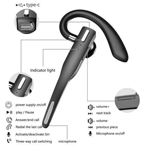 Auricular inalámbrico Bluetooth 5.1 con micrófono dual para camionero con cancelación de ruido