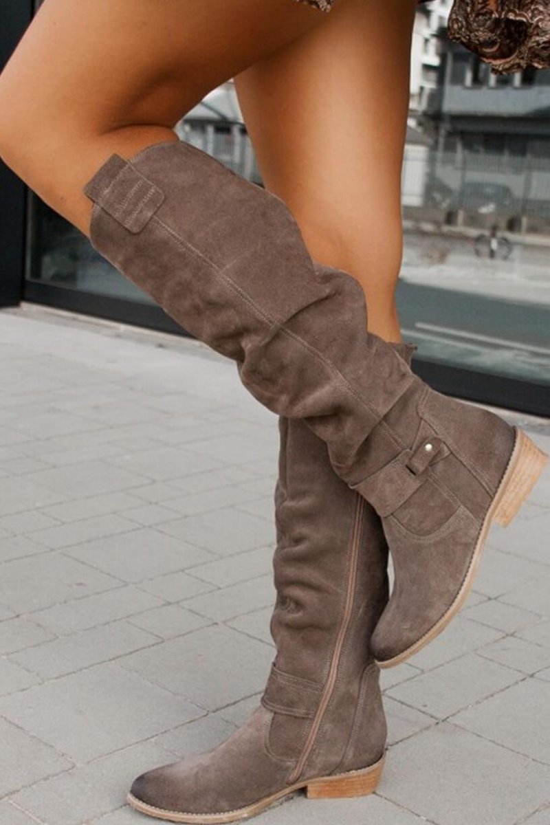BOTAS ALTAS HASTA LA RODILLA | DISEÑO FRUNCIDO Y TACÓN BLOQUE BAJO