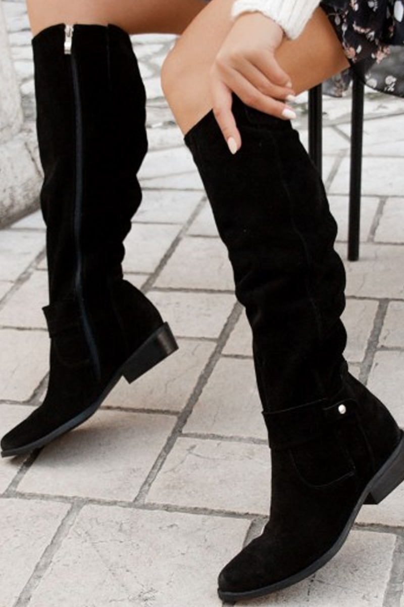 BOTAS ALTAS HASTA LA RODILLA | DISEÑO FRUNCIDO Y TACÓN BLOQUE BAJO