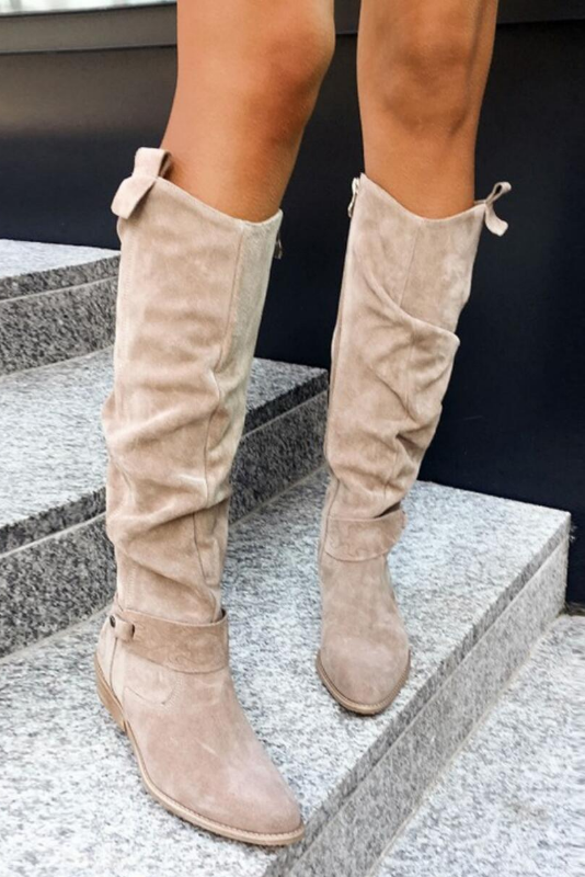 BOTAS ALTAS HASTA LA RODILLA | DISEÑO FRUNCIDO Y TACÓN BLOQUE BAJO