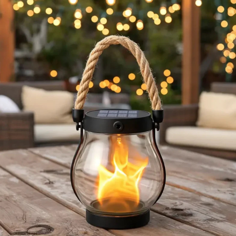Outdoor Hanging Lantern | Flame Effect LED Garden Light