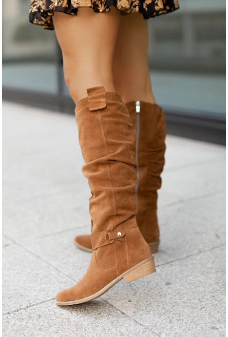 BOTAS ALTAS HASTA LA RODILLA | DISEÑO FRUNCIDO Y TACÓN BLOQUE BAJO