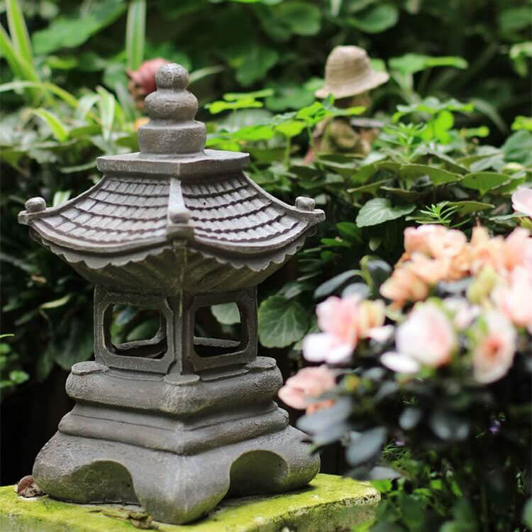 Giardino zen giapponese con pagoda solare in pietra LED per esterni a 1 luce