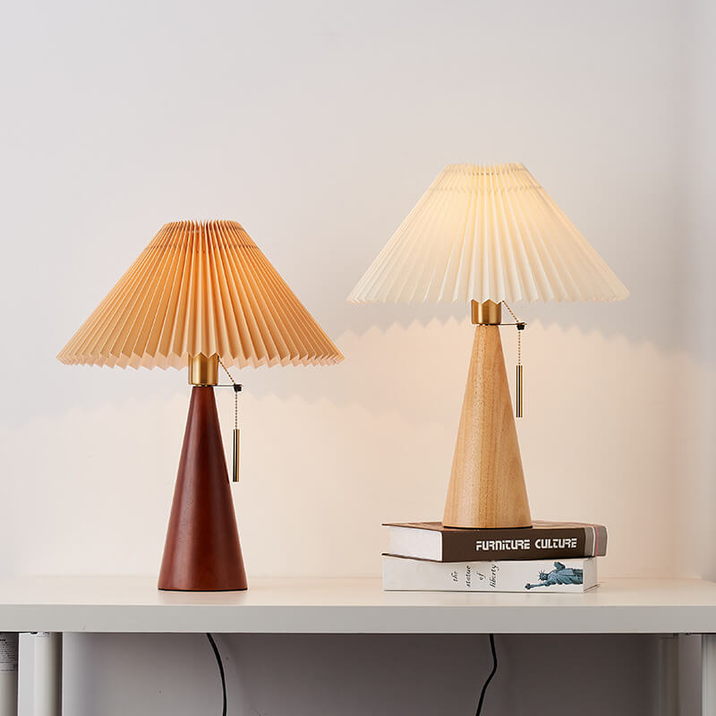 Japanische minimalistische Holz plissierter Stoff LED Tischlampe 1-flammig