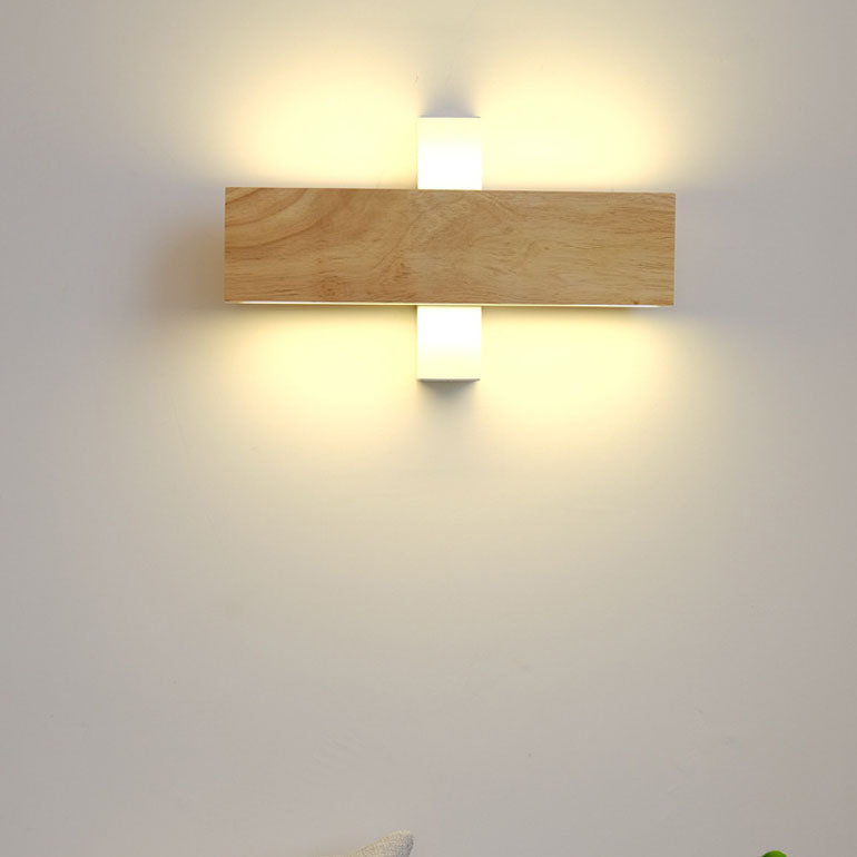 Applique da parete rettangolare LED in legno giapponese