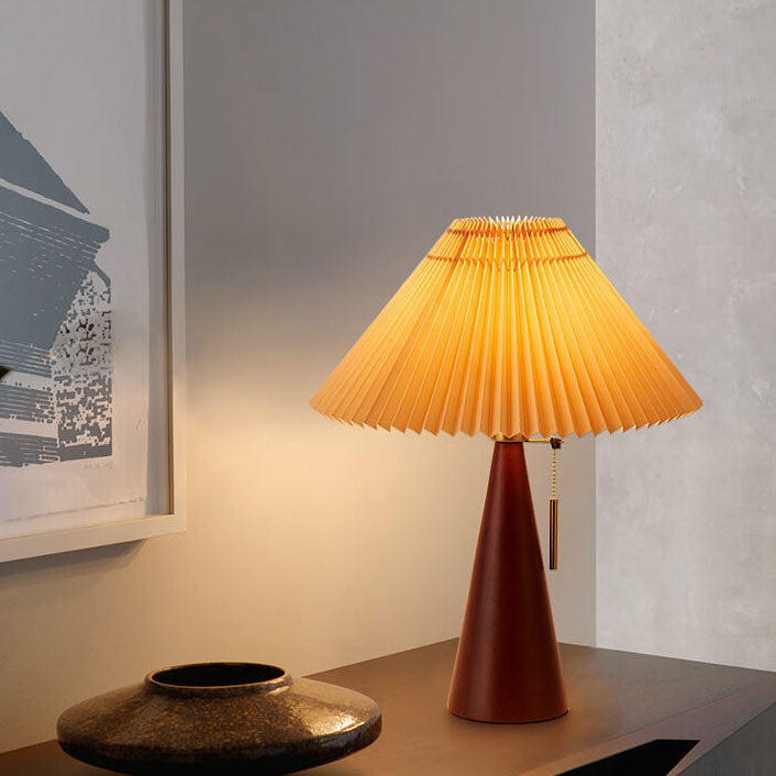 Japanische minimalistische Holz plissierter Stoff LED Tischlampe 1-flammig