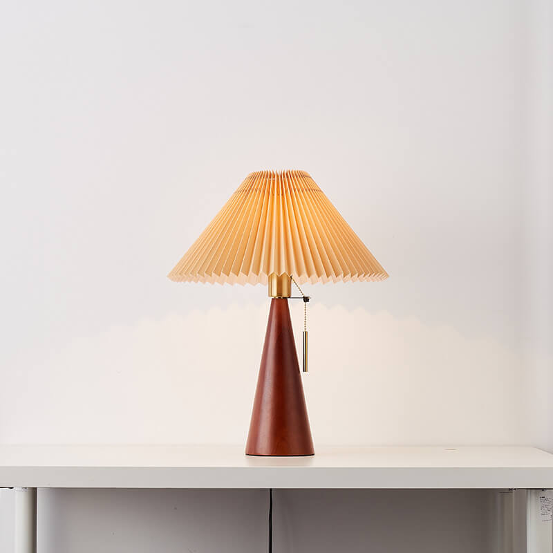 Japanische minimalistische Holz plissierter Stoff LED Tischlampe 1-flammig