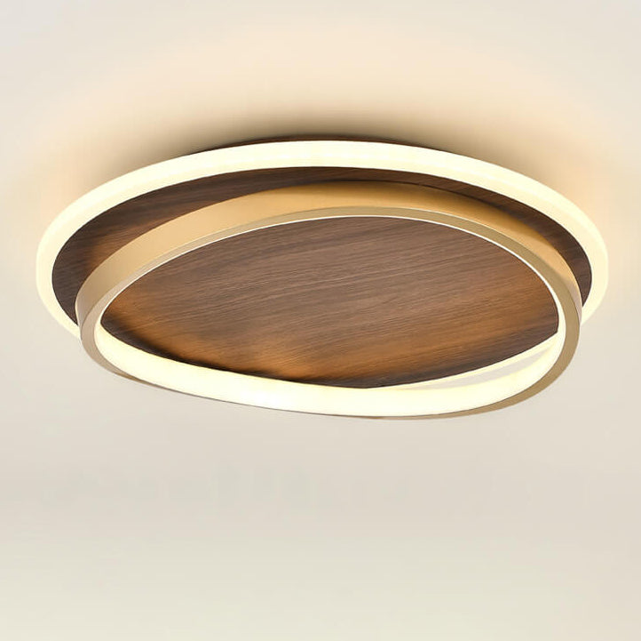 Nordic Walnut Grain Circular LED Flush Mount Ceiling Light 1-light