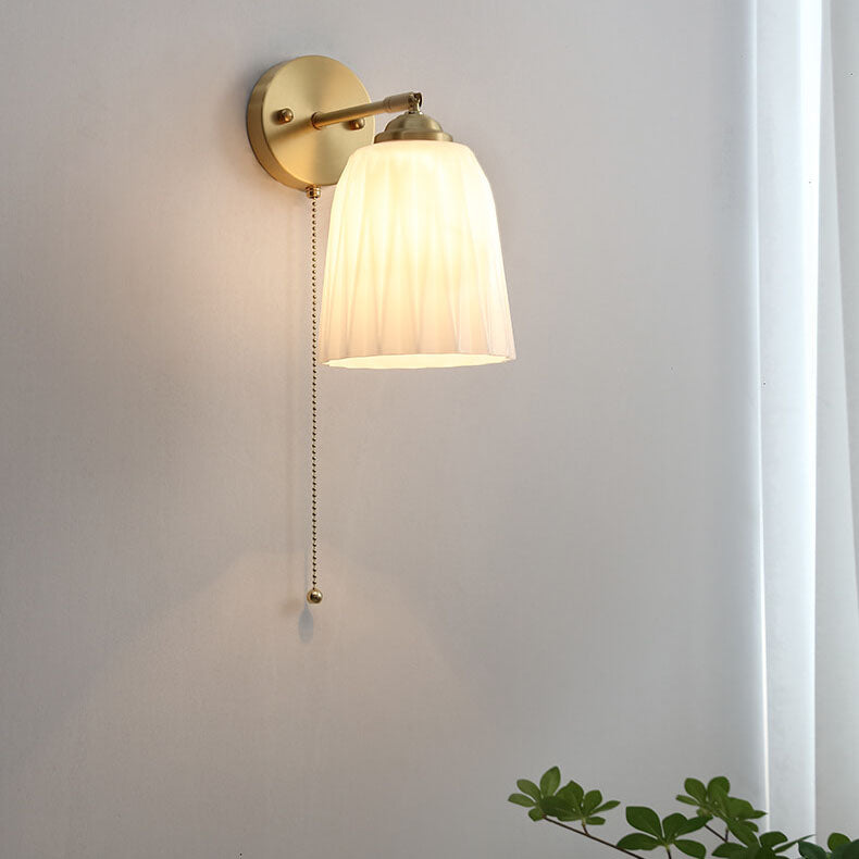 Nordic Brass Ribbed Glass 1-Light Wall Sconce