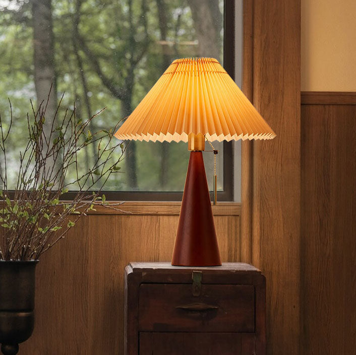 Japanische minimalistische Holz plissierter Stoff LED Tischlampe 1-flammig