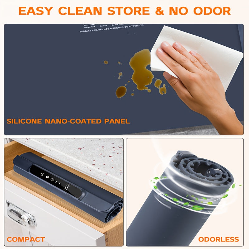 Elektrische Speisewärmeunterlage mit 11 Wärmestufen und 10-Stunden-Timer, faltbares Silikon-Buffettablett