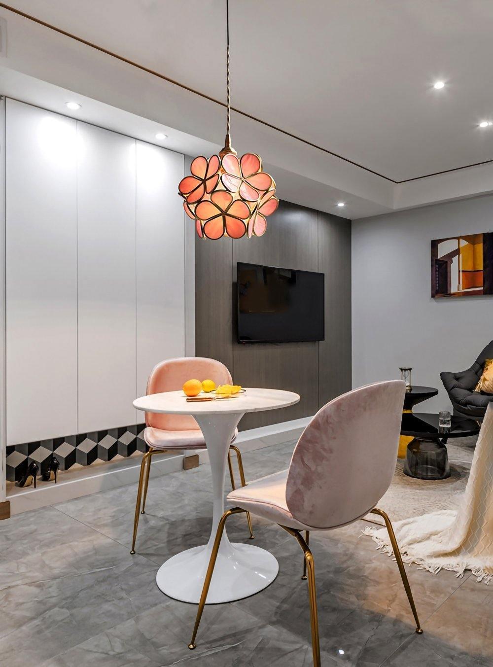 Lampadario vintage in ottone con globo in vetro floreale a 1 luce