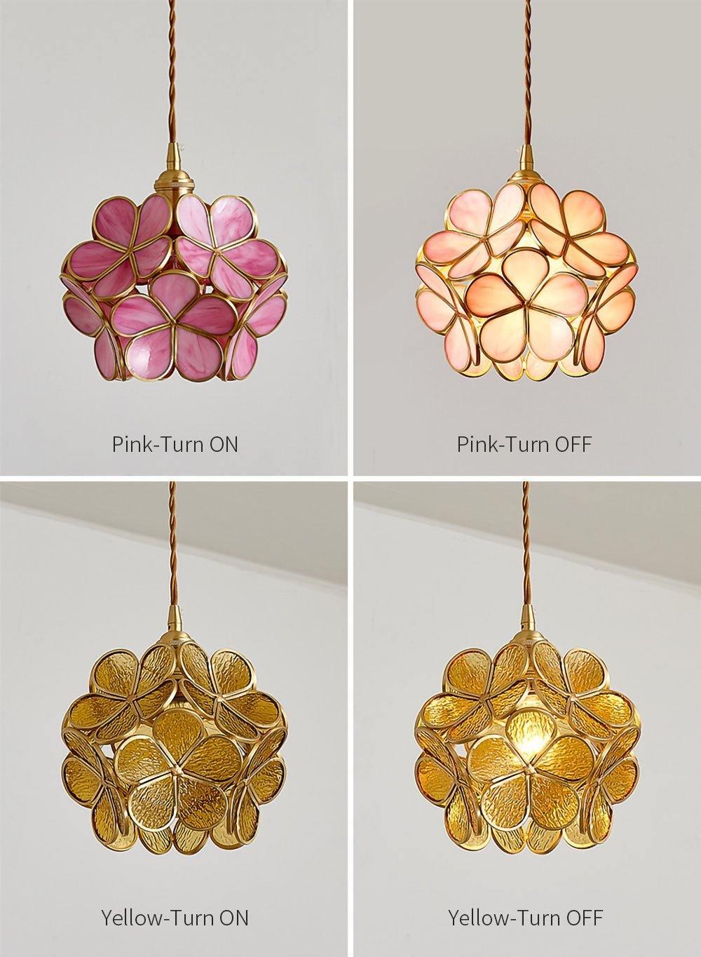 Lampadario vintage in ottone con globo in vetro floreale a 1 luce