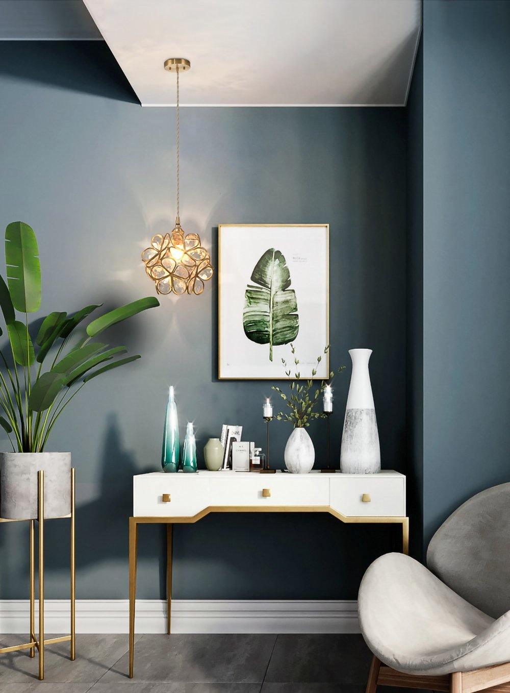 Lampadario vintage in ottone con globo in vetro floreale a 1 luce