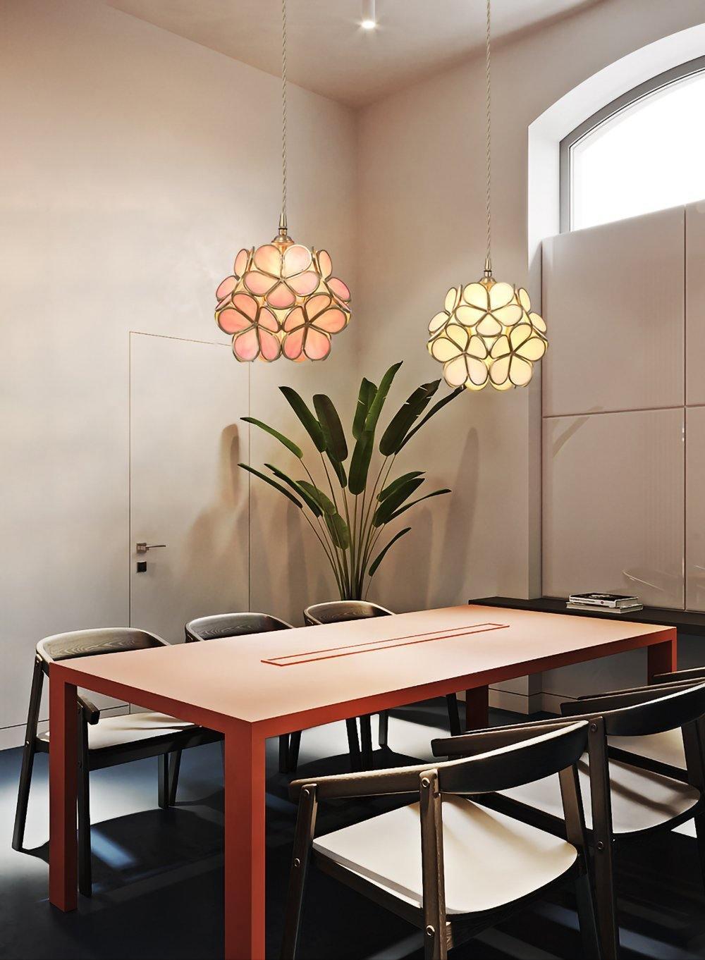 Lampadario vintage in ottone con globo in vetro floreale a 1 luce