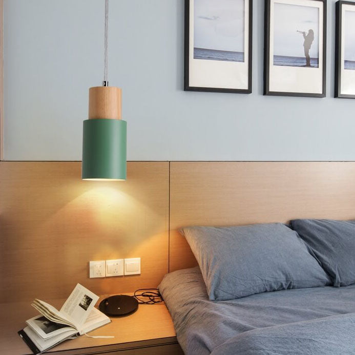 Nordische Holz Zylinder LED 1-flammige Pendelleuchte