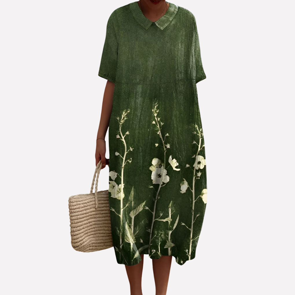 Women’s Floral Summer Dress – V‑Neck &amp; Short Sleeves