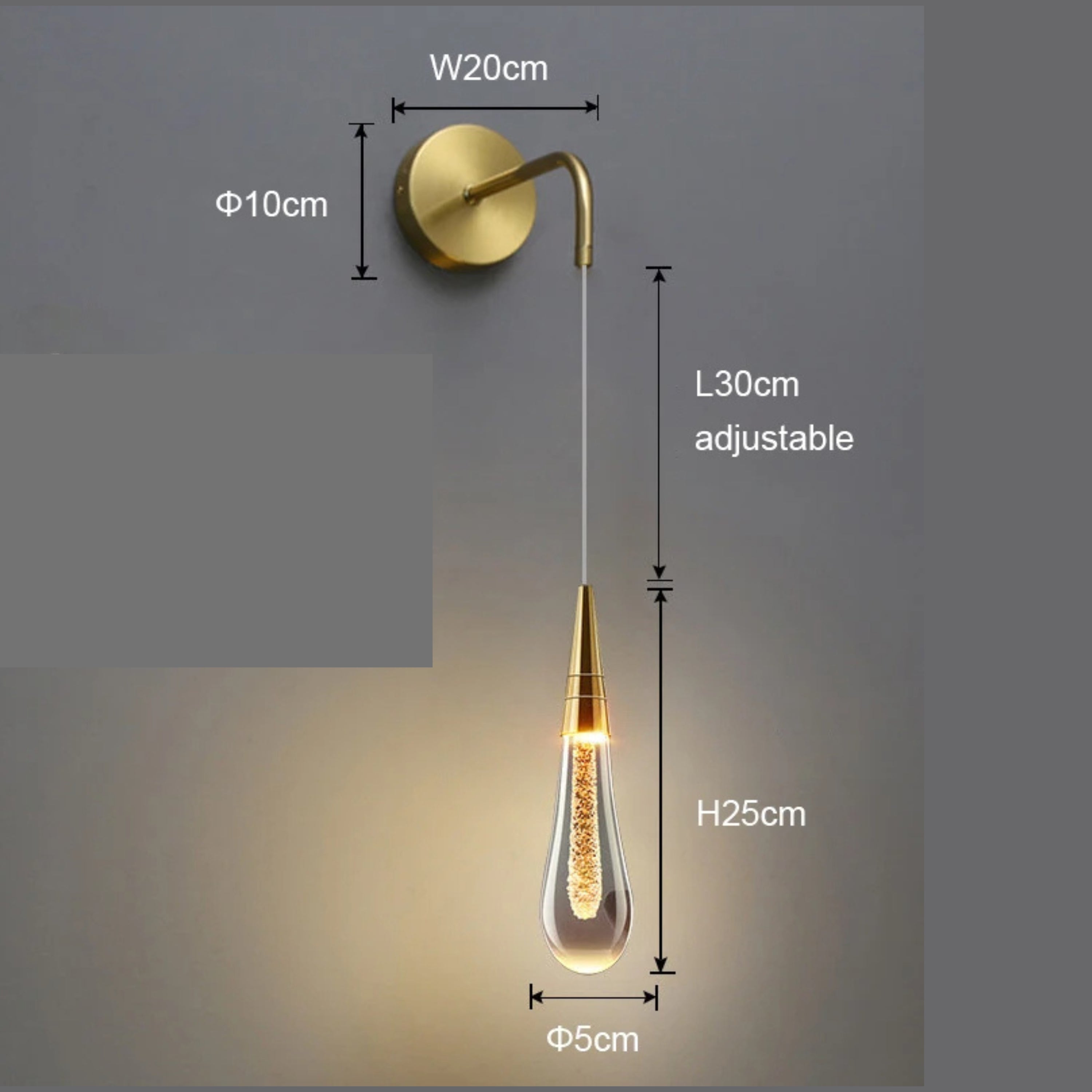 Aplique de pared LED moderno con gotas de lluvia de vidrio 1 luz