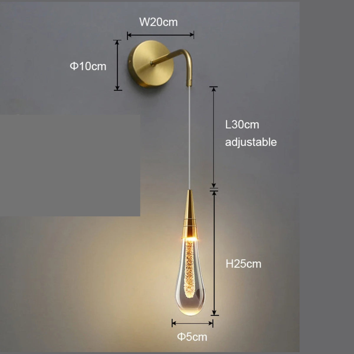Applique da parete LED moderna a goccia di vetro 1 luce